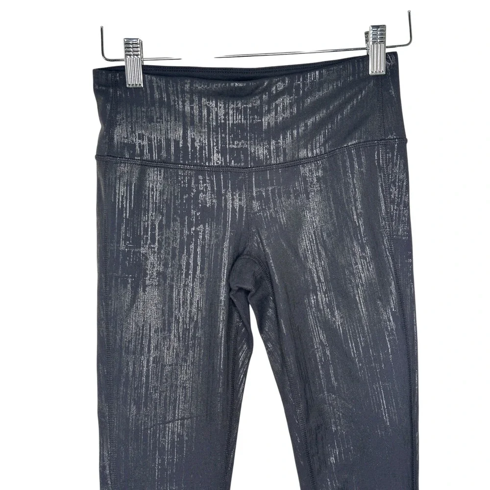 Athleta Leggings XS Black Metallic Foil Rain High Rise Activewear Workout Yoga